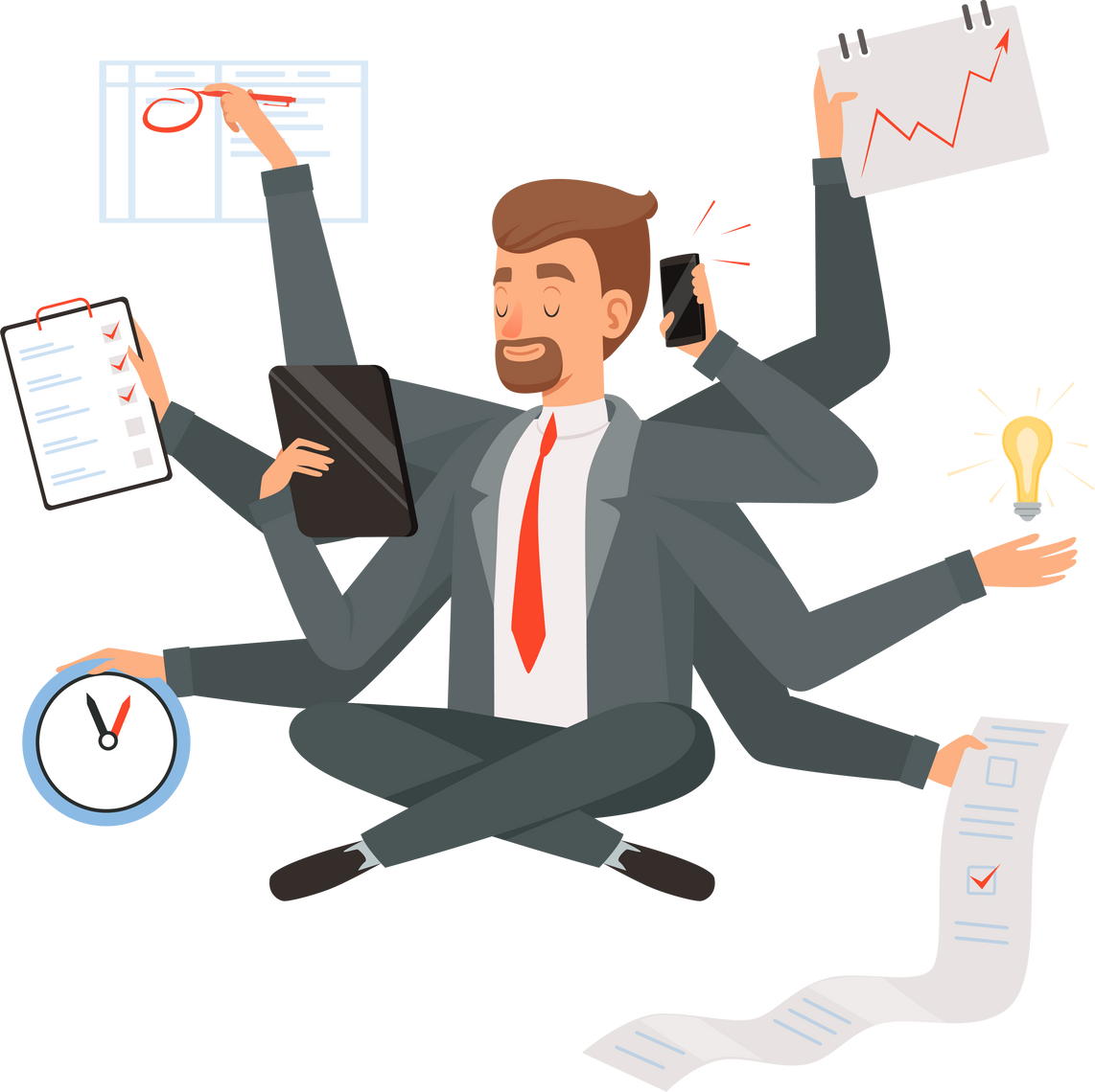 multitasking businessman office worker making work